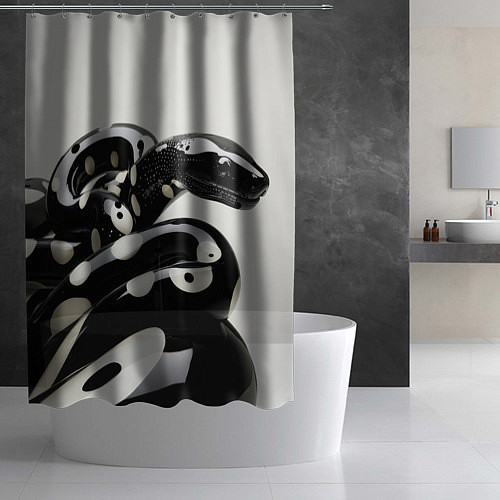 Шторка для ванной Черная кибер-змея с белыми пятнами / 3D-принт – фото 2