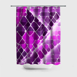Шторка для душа Фиолетовые рельефные плитки и белое свечение, цвет: 3D-принт