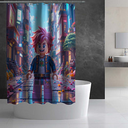 Шторка для душа Роблокс с розовыми волосами, цвет: 3D-принт — фото 2