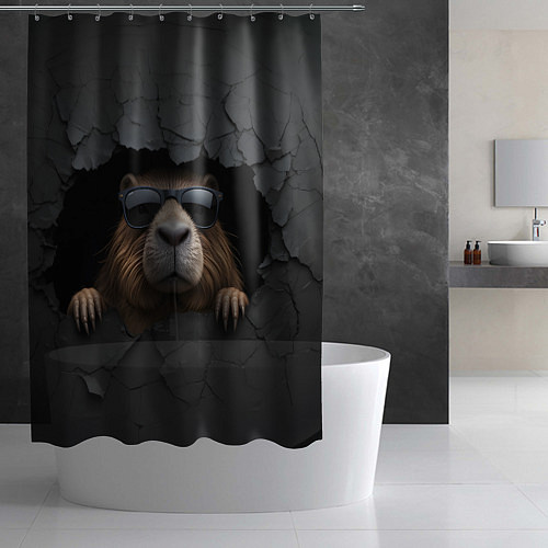 Шторка для ванной Капибара в стене / 3D-принт – фото 2