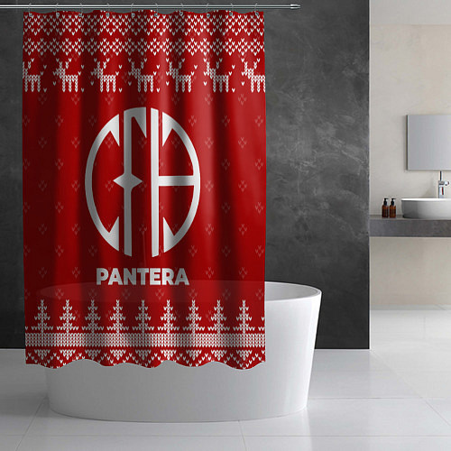 Шторка для ванной Новогодний Pantera с оленями / 3D-принт – фото 2
