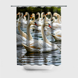 Шторка для душа Белые лебеди на пруду, цвет: 3D-принт