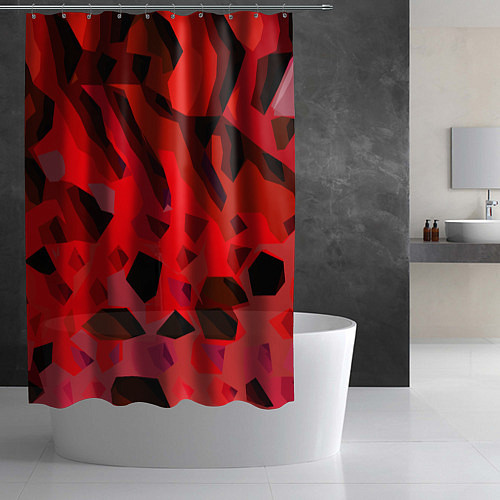 Шторка для ванной Чёрно-красная пористая абстракция / 3D-принт – фото 2