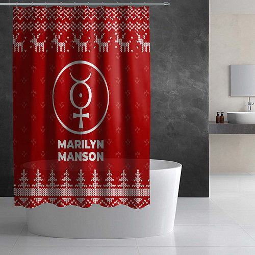 Шторка для ванной Новогодний Marilyn Manson с оленями / 3D-принт – фото 2
