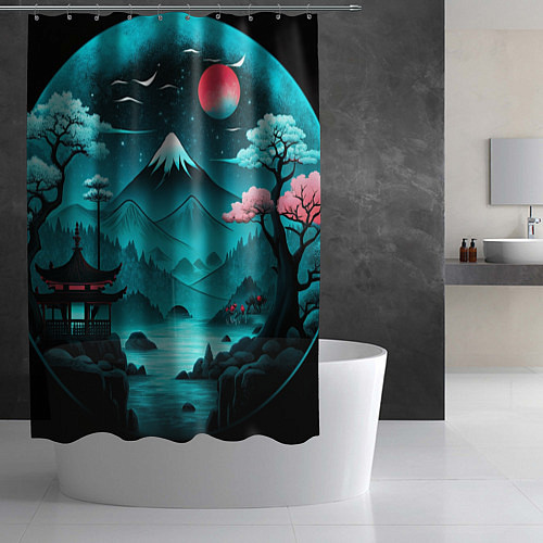 Шторка для ванной Коллаж из природы Японии / 3D-принт – фото 2