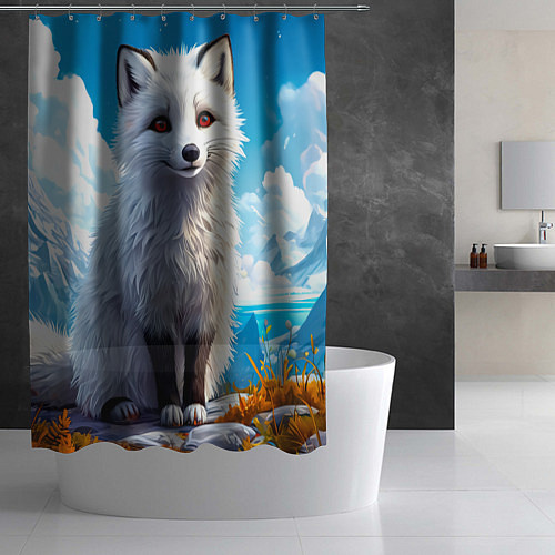 Шторка для ванной Песец в зимних горах / 3D-принт – фото 2