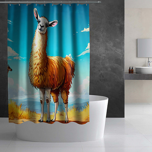 Шторка для ванной Лама в прериях / 3D-принт – фото 2