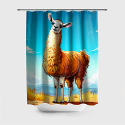 Шторка для душа Лама в прериях, цвет: 3D-принт