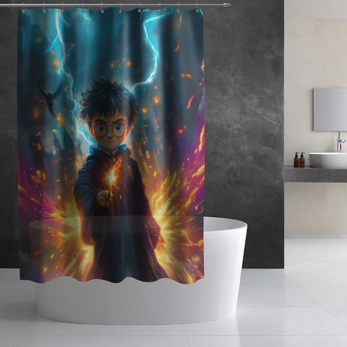 Шторка для ванной Гарри Поттер с волшебной палочкой / 3D-принт – фото 2