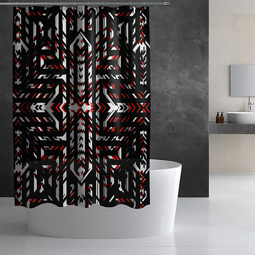 Шторка для ванной Чёрно-красные диагональные полосы на белом фоне / 3D-принт – фото 2