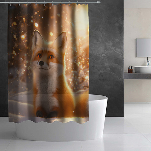 Шторка для ванной Рыжая лисичка в снежном лесу / 3D-принт – фото 2