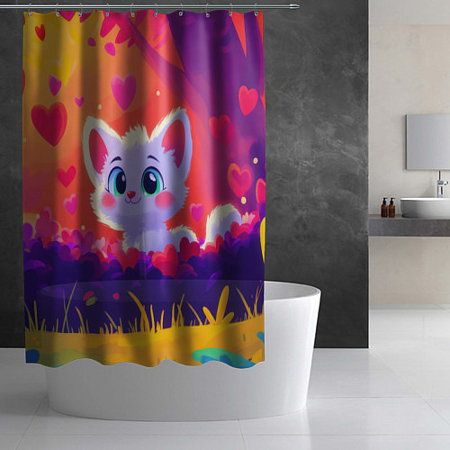 Шторка для ванной Влюбленный милый песец / 3D-принт – фото 2