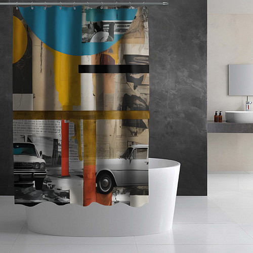 Шторка для ванной Ретро коллаж с автомобилем / 3D-принт – фото 2