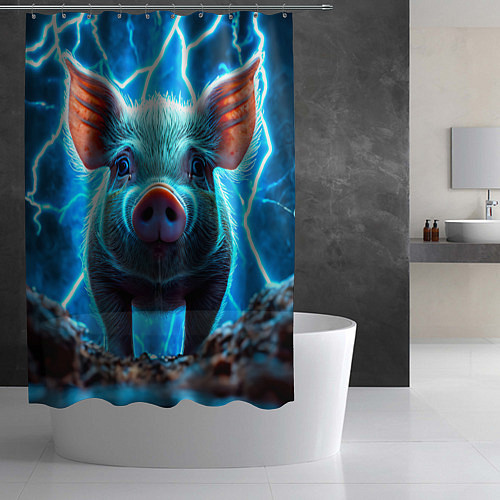 Шторка для ванной Свинья и разряды молний / 3D-принт – фото 2