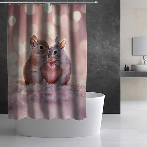 Шторка для ванной Влюбленные белочки с сердечком / 3D-принт – фото 2