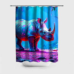 Шторка для душа Носорог в сказачном лесу, цвет: 3D-принт