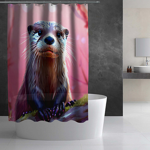 Шторка для ванной Выдра в розовом цвете / 3D-принт – фото 2