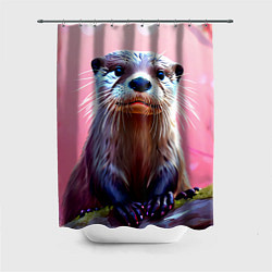 Шторка для душа Выдра в розовом цвете, цвет: 3D-принт