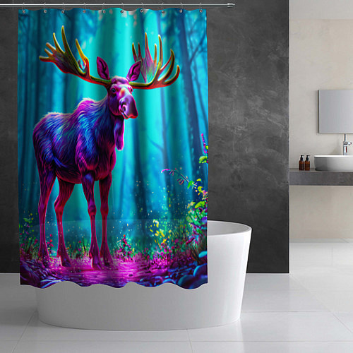 Шторка для ванной Лось в сереневом свете / 3D-принт – фото 2