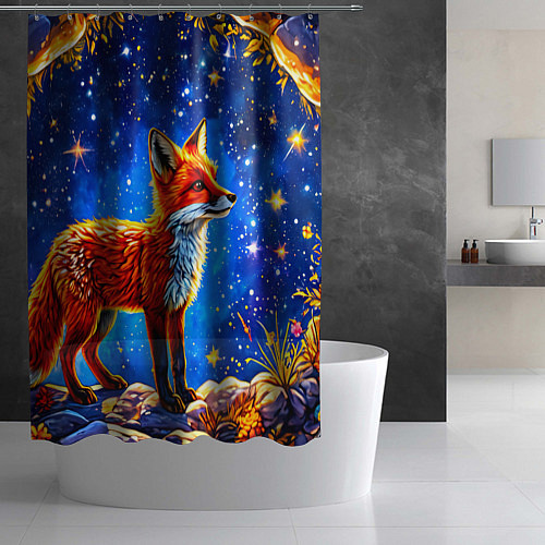 Шторка для ванной Лиса и звездное небо / 3D-принт – фото 2