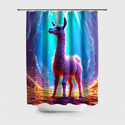 Шторка для душа Лама в неоновых лучах, цвет: 3D-принт