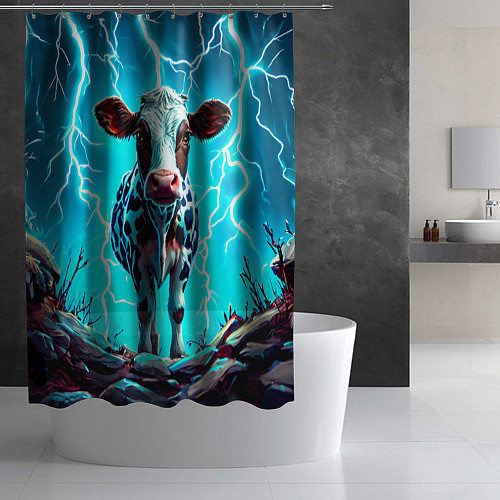 Шторка для ванной Корова в разрядах молнии / 3D-принт – фото 2