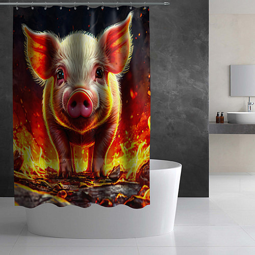 Шторка для ванной Свинка в огне / 3D-принт – фото 2