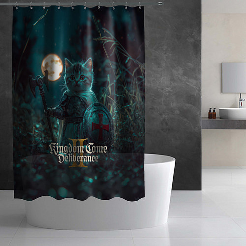Шторка для ванной Kingdom Come Deliverance 2 котенок рыцарь / 3D-принт – фото 2