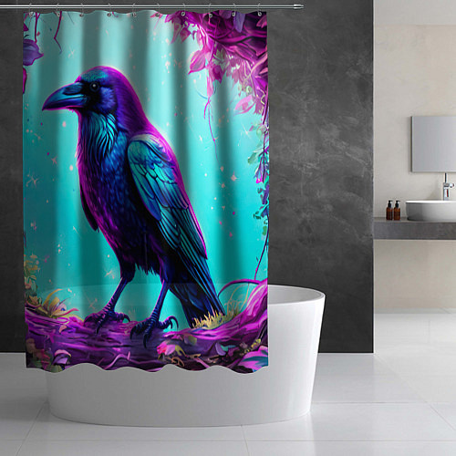 Шторка для ванной Черный ворон в бирюзовом / 3D-принт – фото 2