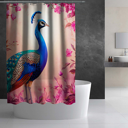 Шторка для ванной Павлин на розовом / 3D-принт – фото 2