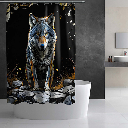 Шторка для ванной Волк на черном / 3D-принт – фото 2