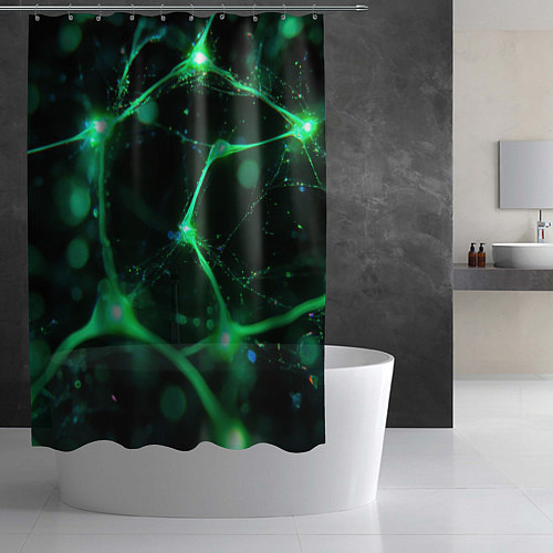 Шторка для ванной Зеленый нейроны / 3D-принт – фото 2