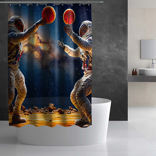 Шторка для ванной Космонавты перекидываются баскетбольными мячами / 3D-принт – фото 2