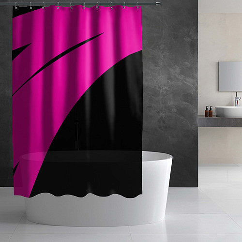 Шторка для ванной Розовый с чёрным двуцветный с полосой / 3D-принт – фото 2