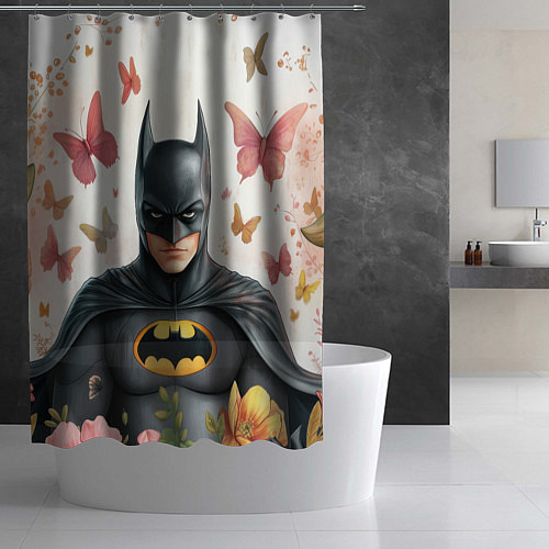 Шторка для ванной Бэтмен бабочки и цветы / 3D-принт – фото 2