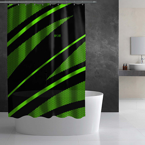 Шторка для ванной Sport чёрный и зелёный полосы / 3D-принт – фото 2