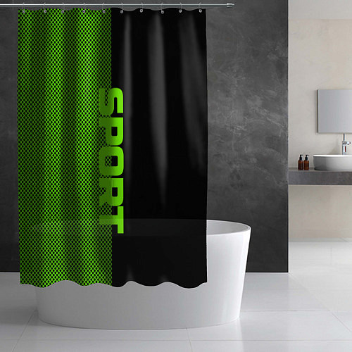 Шторка для ванной Sport чёрно-зелёный пополам / 3D-принт – фото 2