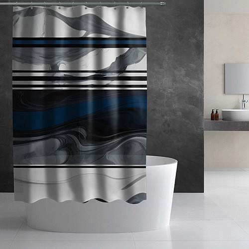 Шторка для ванной Мрамор и синяя полоска / 3D-принт – фото 2