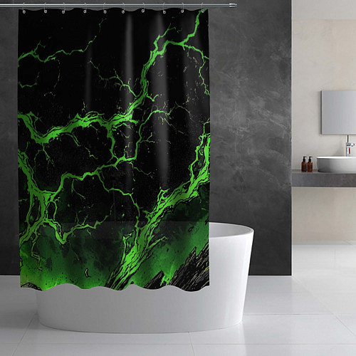 Шторка для ванной Зеленая молния разлома / 3D-принт – фото 2
