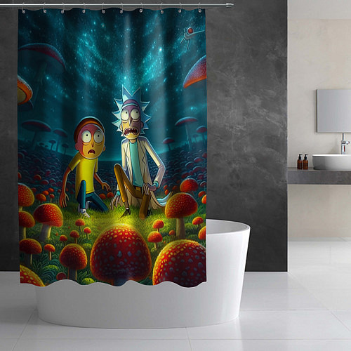 Шторка для ванной Rick and Morty on the fly agaric planet / 3D-принт – фото 2