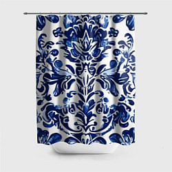 Шторка для душа Гжель русский узор акварель, цвет: 3D-принт
