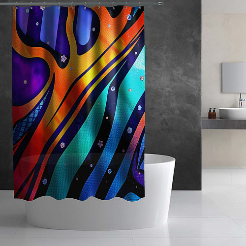Шторка для ванной Космические цветные линии / 3D-принт – фото 2