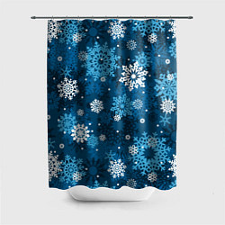 Шторка для душа Снежинки белые и голубые, цвет: 3D-принт