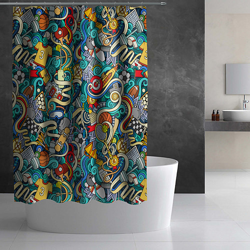 Шторка для ванной Спортивный инвентарь коллаж / 3D-принт – фото 2