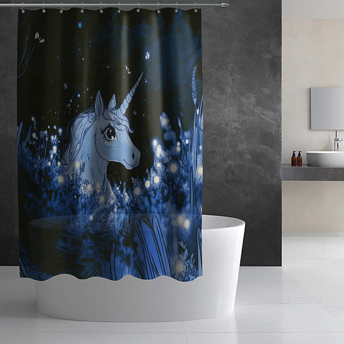 Шторка для ванной Единорог и светлячки / 3D-принт – фото 2