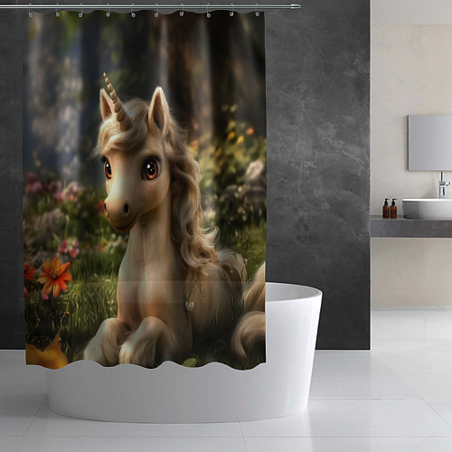 Шторка для ванной Единорожка кофейного цвета / 3D-принт – фото 2