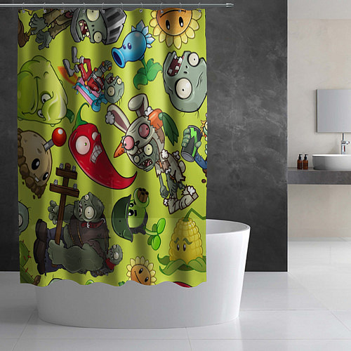 Шторка для ванной Растения против зомби с героями / 3D-принт – фото 2