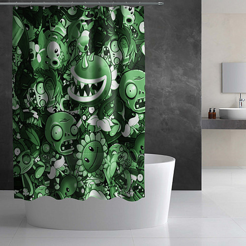 Шторка для ванной Растения против зомби в зеленом цвете / 3D-принт – фото 2