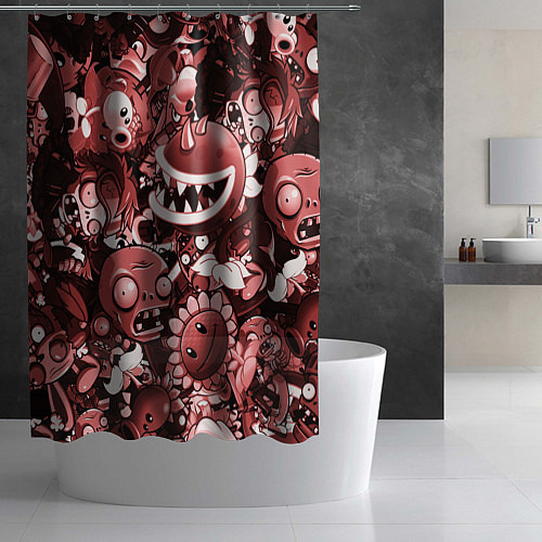 Шторка для ванной Растения против зомби в красном цвете / 3D-принт – фото 2