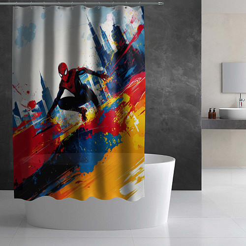Шторка для ванной Человек - паук и пролитая краска / 3D-принт – фото 2